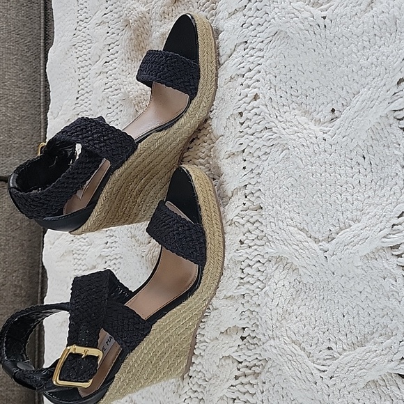 Steve Madden Espadrille Woven Cross Buckle Strap‎ Women 7 1/2 Black Sandals - Picture 2 of 12